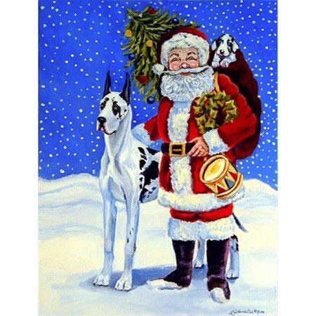 PATIOPLUS Harlequin Great Dane With Santa Claus Flag - Garden Size PA246065